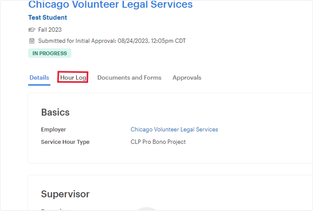 To report hours, click on Hour Log