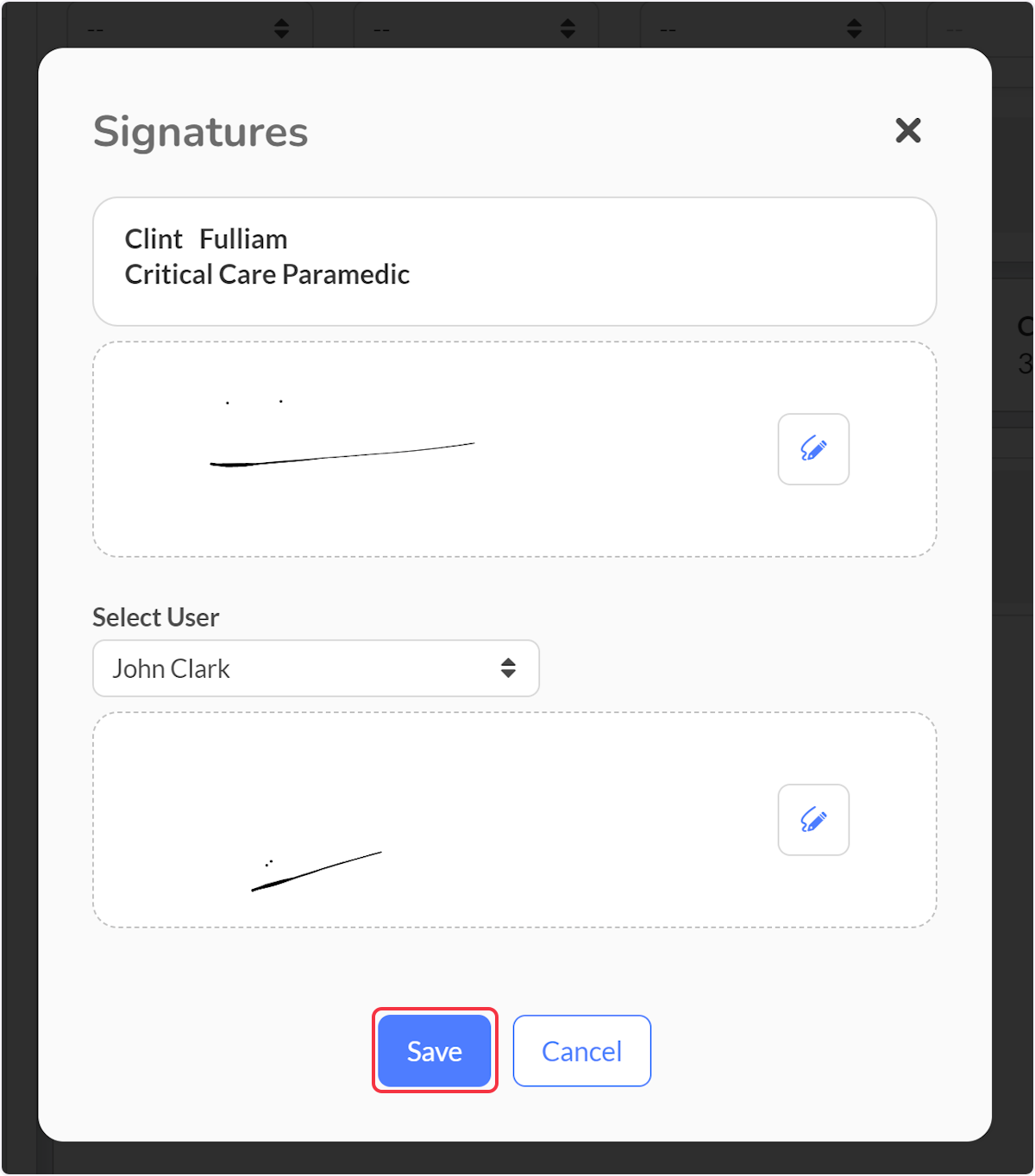 Obtain signatures then select save.