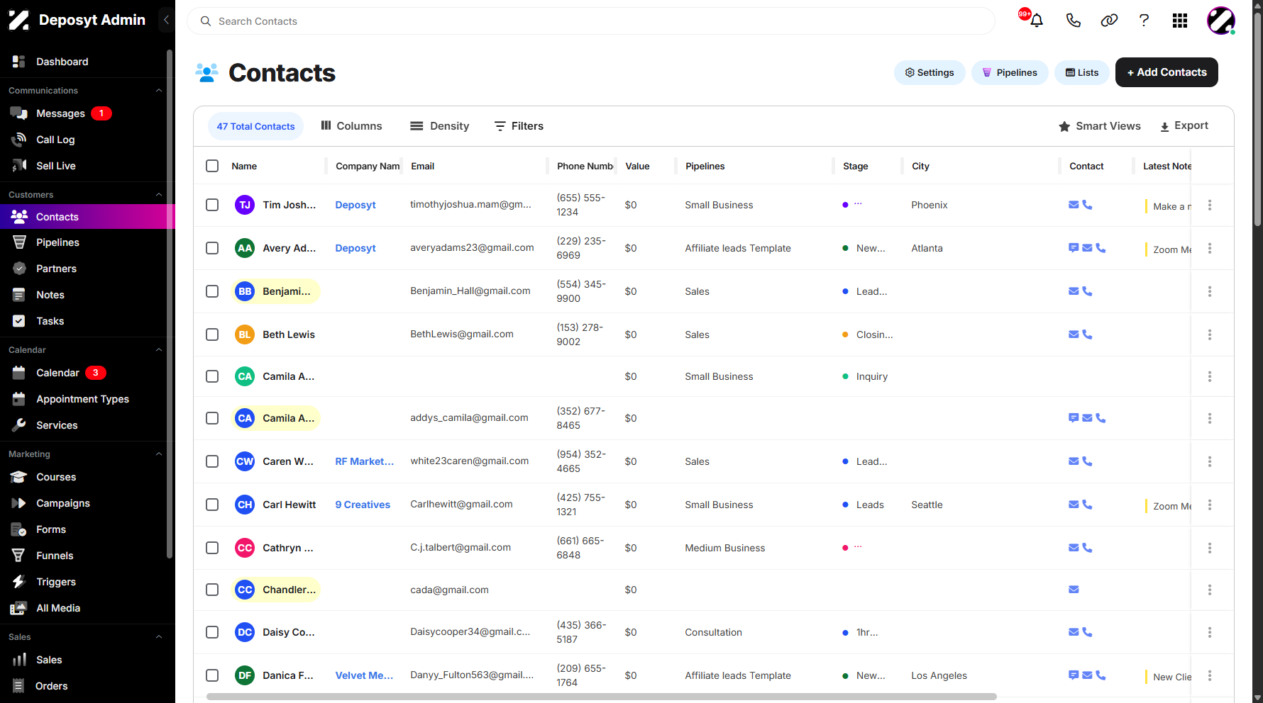 Step 1: On your dashboard, click the Contacts tab under the Customers section.