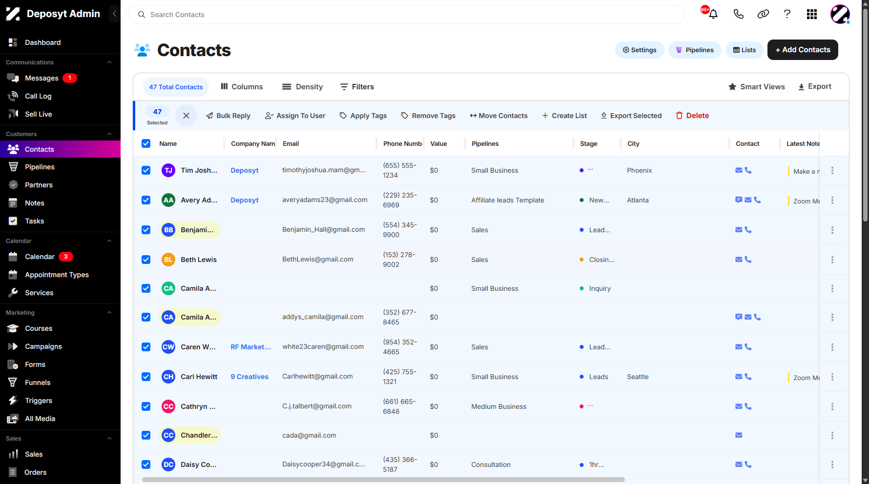 Step 3: You can select all contacts at once by clicking the Select All checkbox.