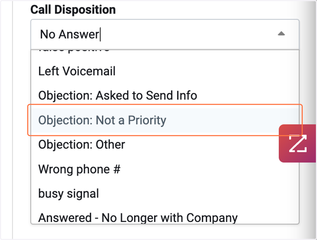 Select Disposition from drop down menu.
