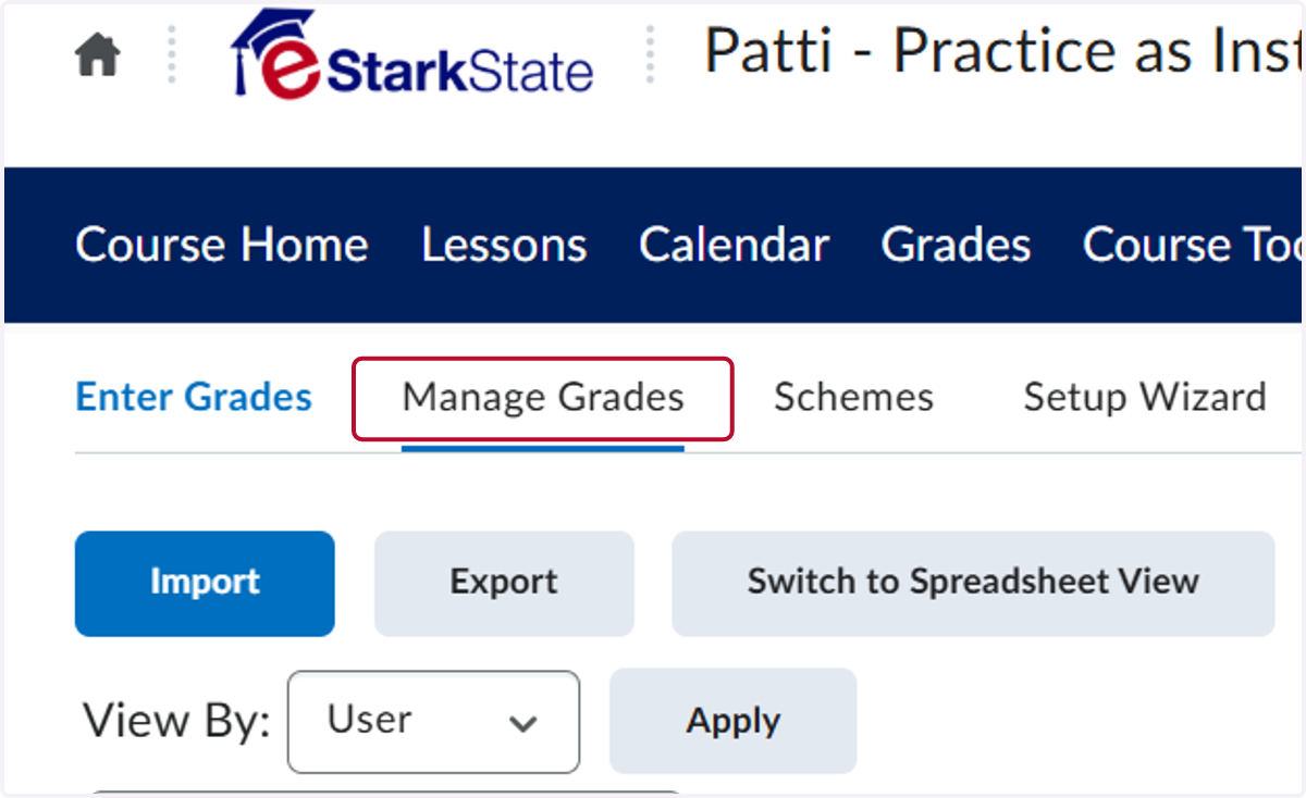 Click on Manage Grades