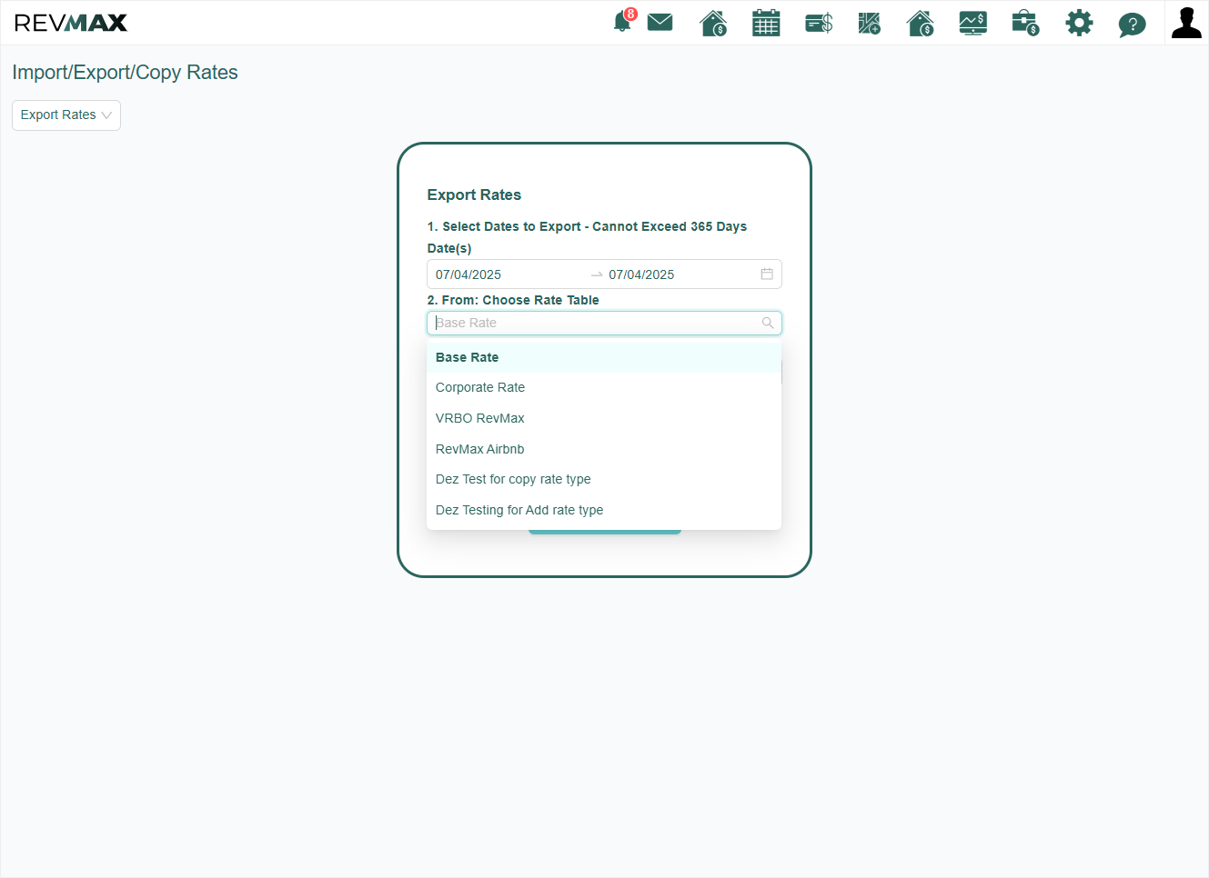 Select the Rate Table (also referred to as the Independent Tape Chart) from which you’d like to export rates.