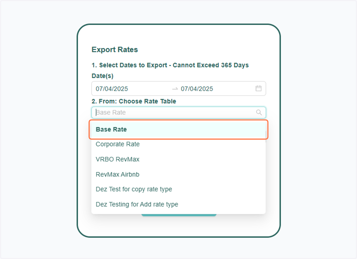 Select the Rate Table (also referred to as the Independent Tape Chart) from which you’d like to export rates.