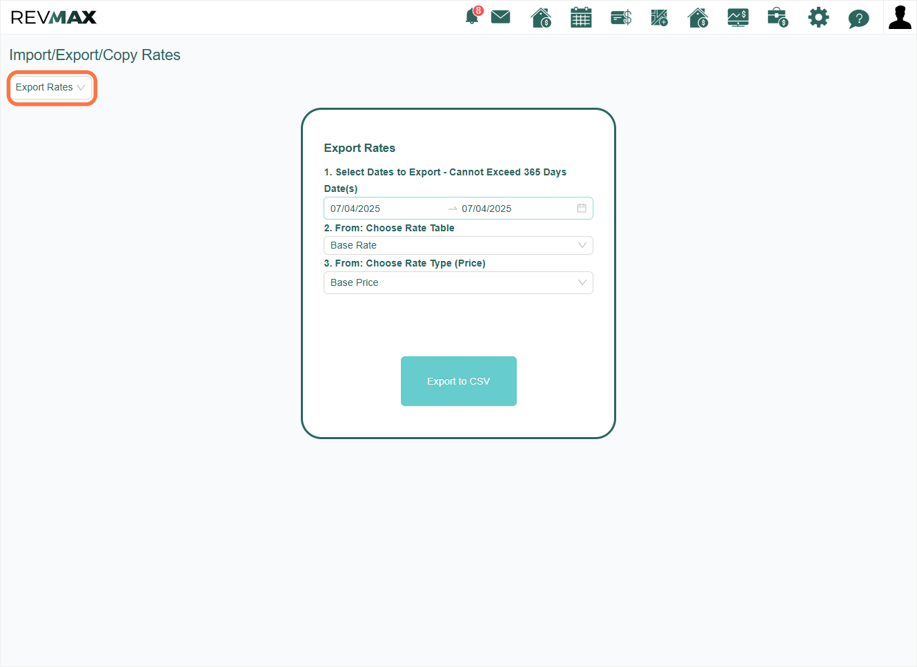 First, let's explore the Export Rates feature. This tool allows you to export rates from a specific rate table and rate type or price, based on a selected time period.