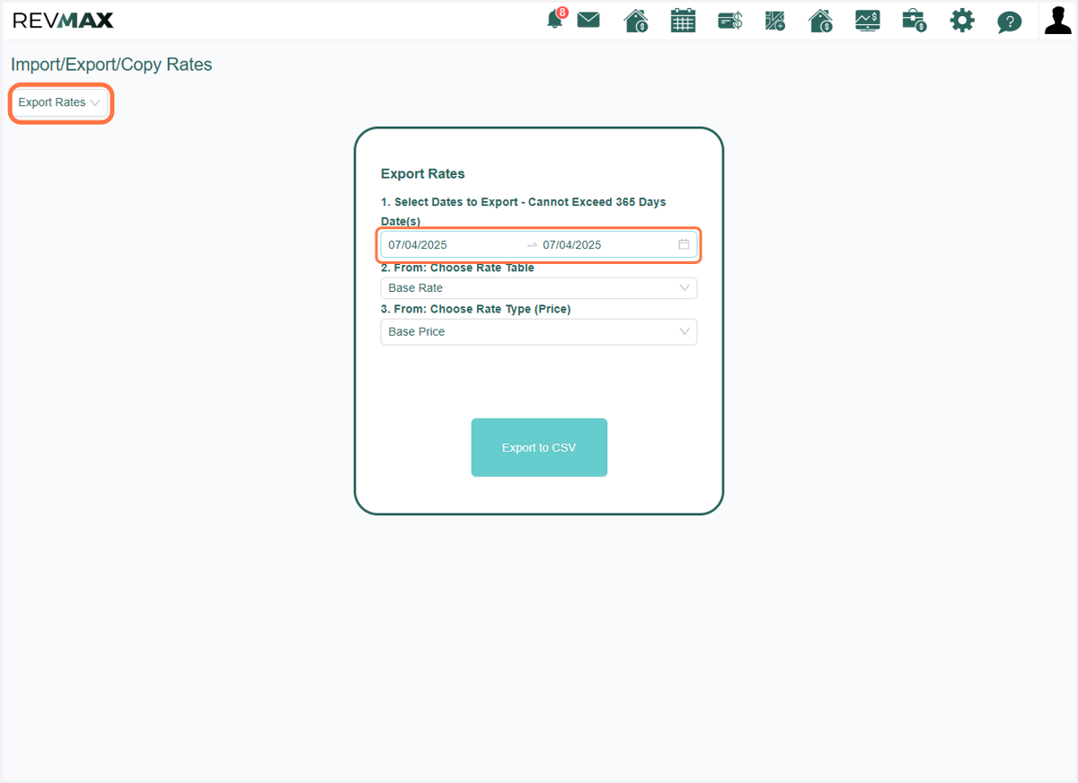 First, let's explore the Export Rates feature. This tool allows you to export rates from a specific rate table and rate type or price, based on a selected time period.