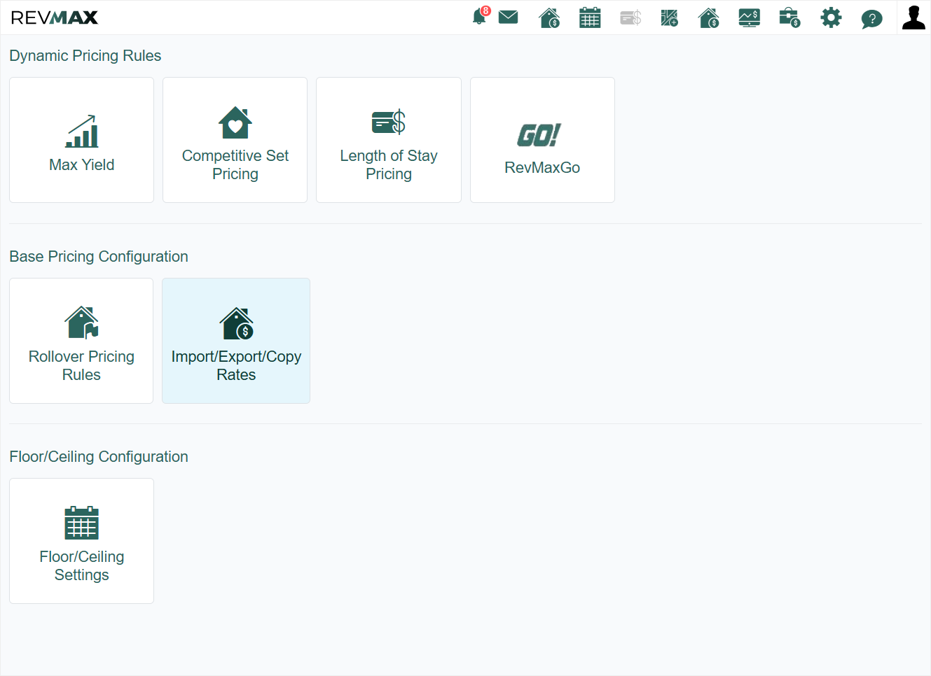 Under Base Pricing Configuration, click on Import/Export/Copy Rates