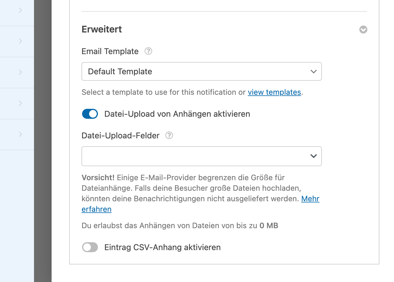 Aktiviere "Datei-Upload von Anhängen aktivieren"