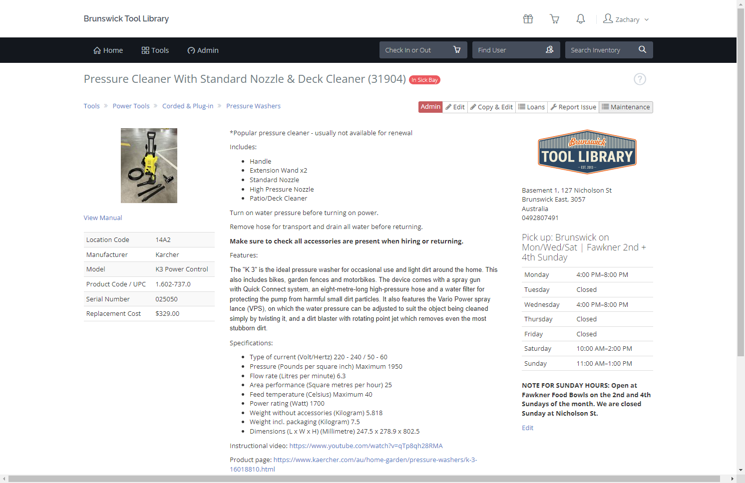 Starting from the tool that requires maintenance, Click on Maintenance
