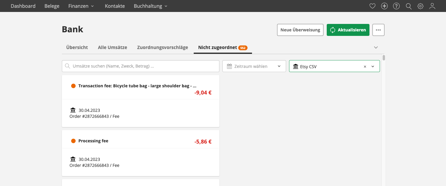 Nun hast du alle Daten zu Einnahmen und Ausgaben in deinem Lexoffice Konto und kannst alles ordentlich verbuchen.
Hier erklärt Lexoffice, wie du verbuchst. https://support.lexoffice.de/de-form/articles/1831098-bankumsatze-zuordnen