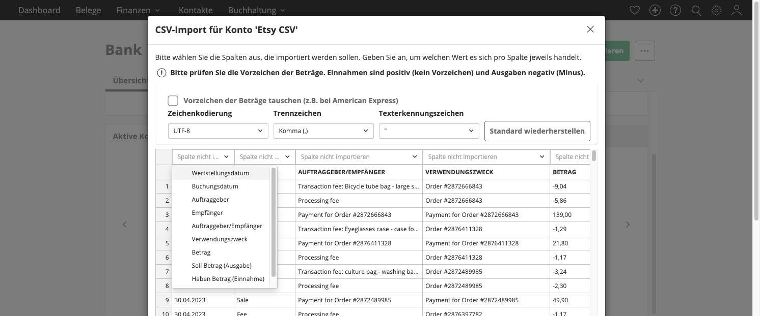 Buchungsdatum für BUCHUNGSDATUM und so weiter.