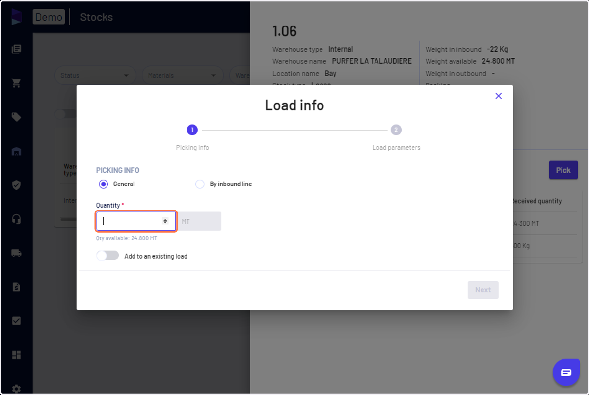 Specify the quantity and click on 'Next'