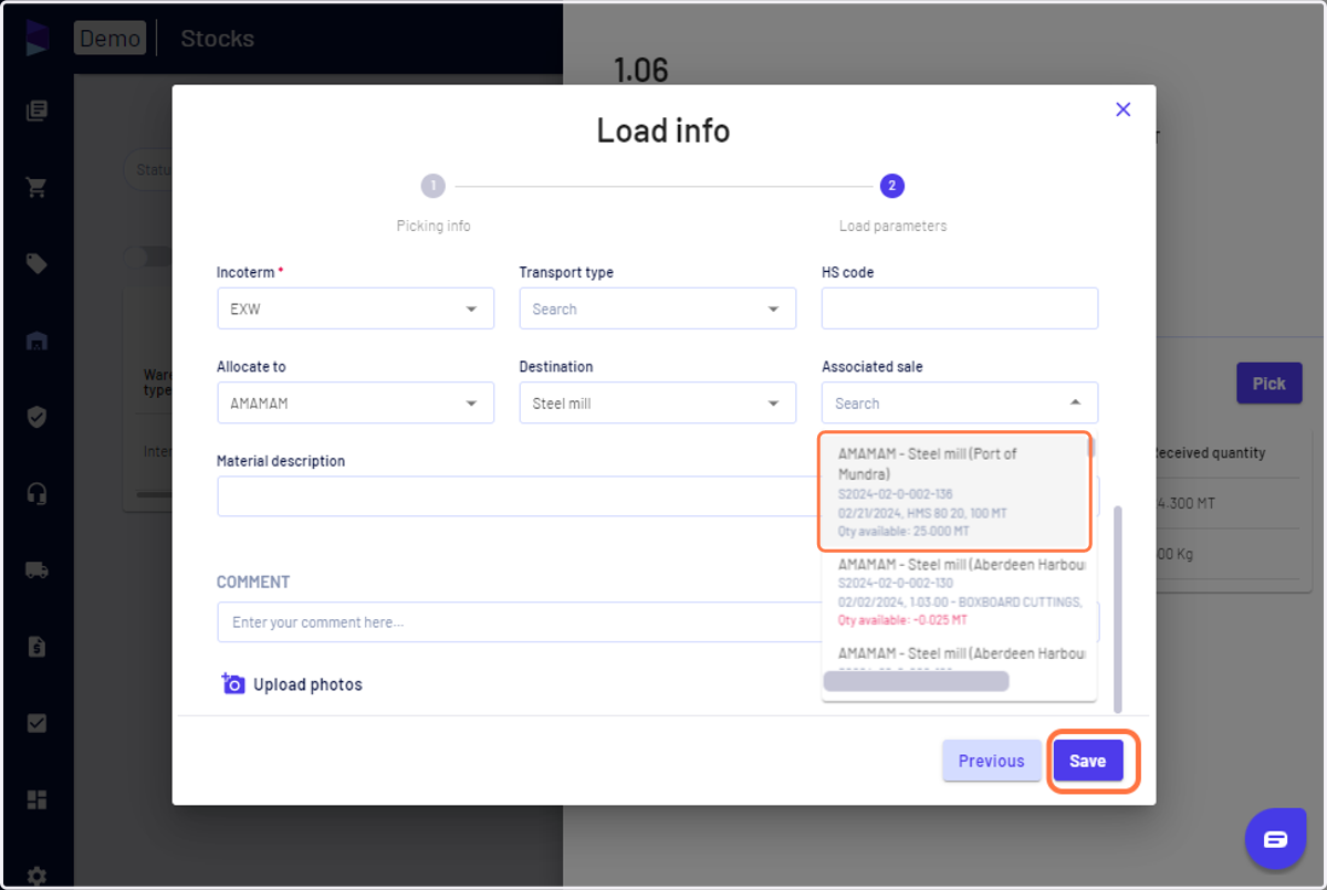 Select destination and sale and click on 'Save'