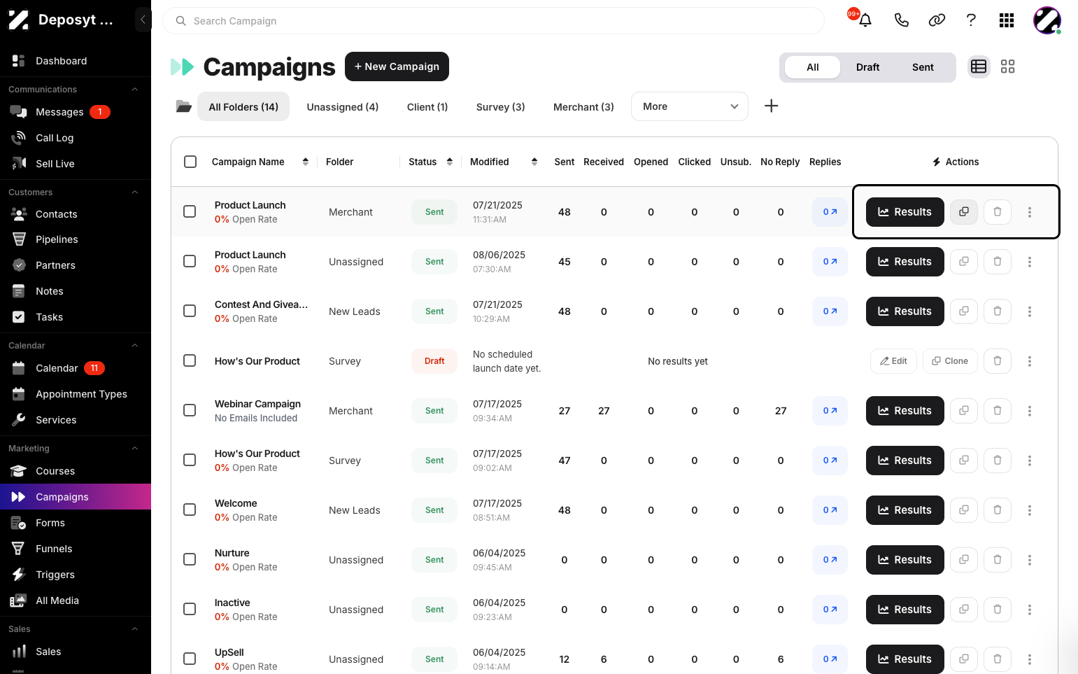 Step 3: In both Table and Card View, there are two ways to clone a campaign. The first is to click the Clone icon.