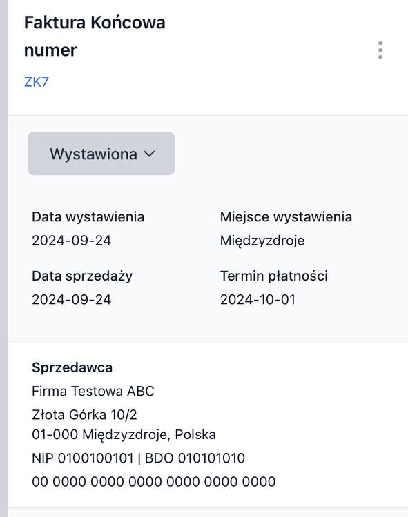 Faktura końcowa jest wystawiona.
