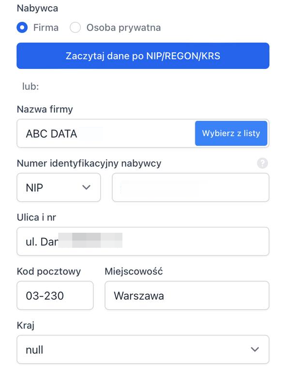 Na formularz faktury końcowej zostaną automatycznie przeniesione dane z faktury zaliczkowej.