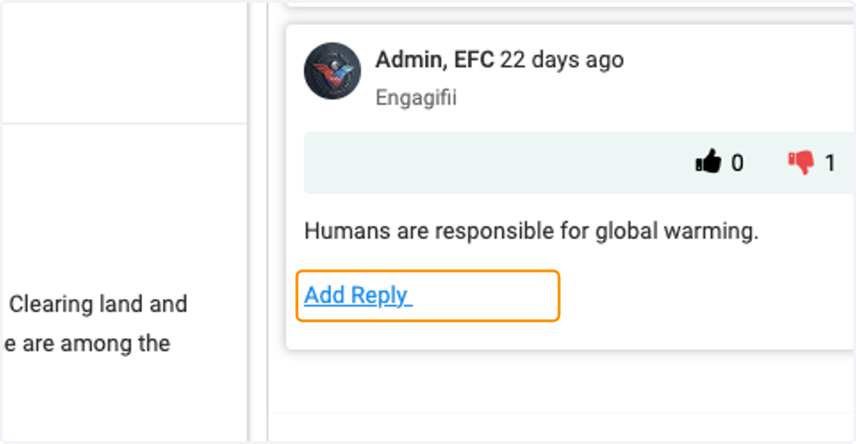Click on Add Reply to comment on thread
