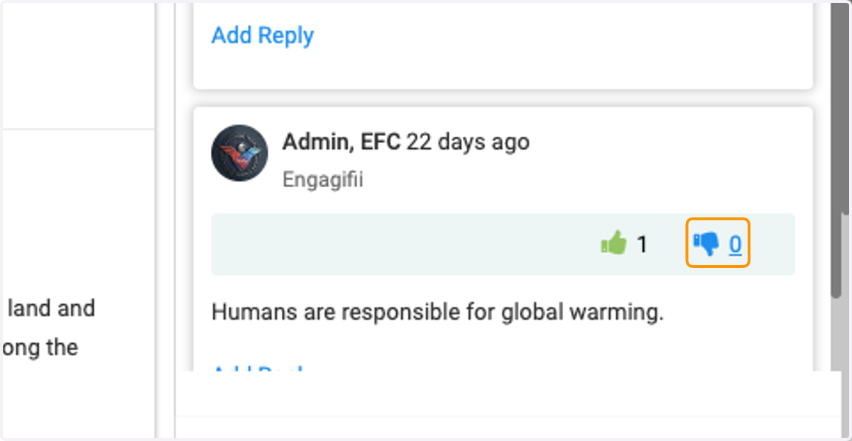 Click on Thumbs Down Icon to dislike another's comment