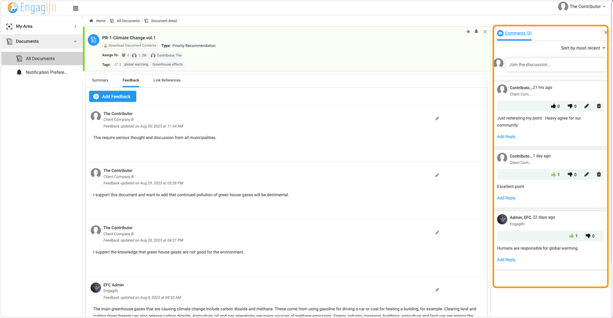 View the Comments column on the right side of the page