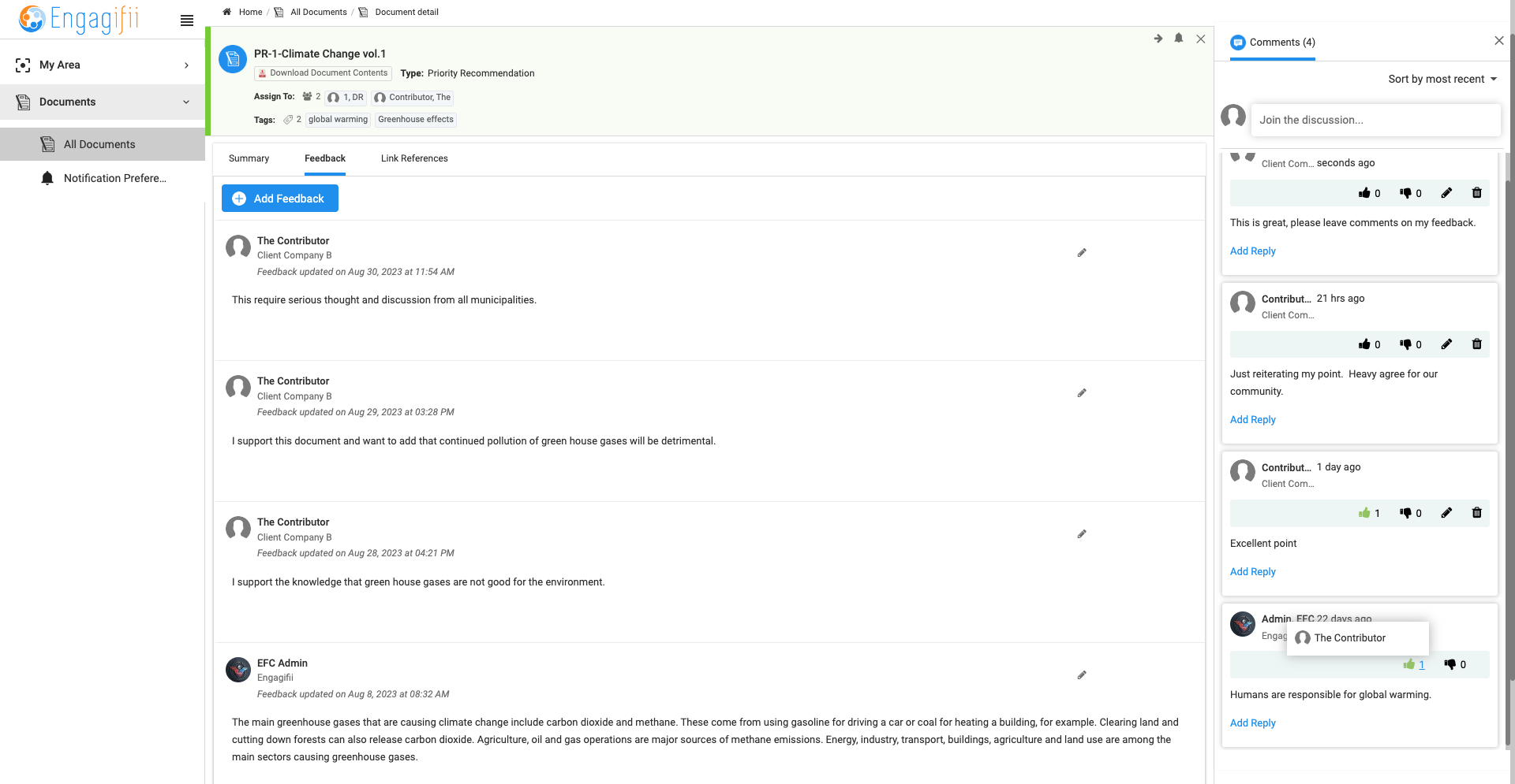 Click on Thumbs Up icon to like another's comment