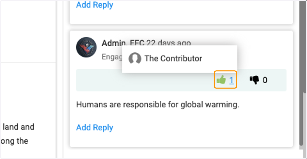 Click on Thumbs Up icon to like another's comment