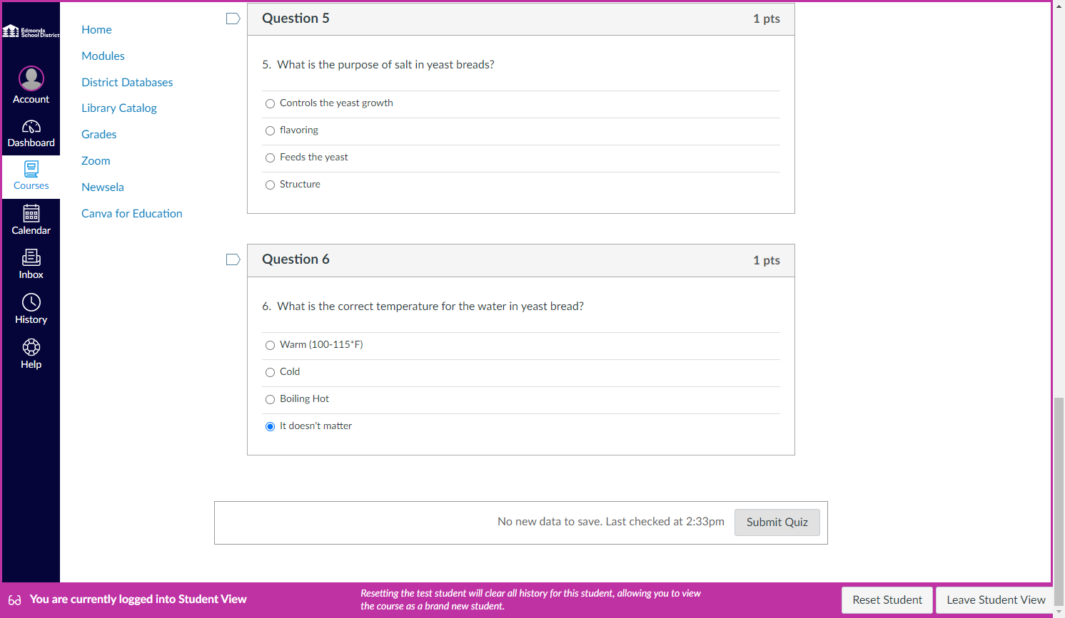 Click on Submit Quiz