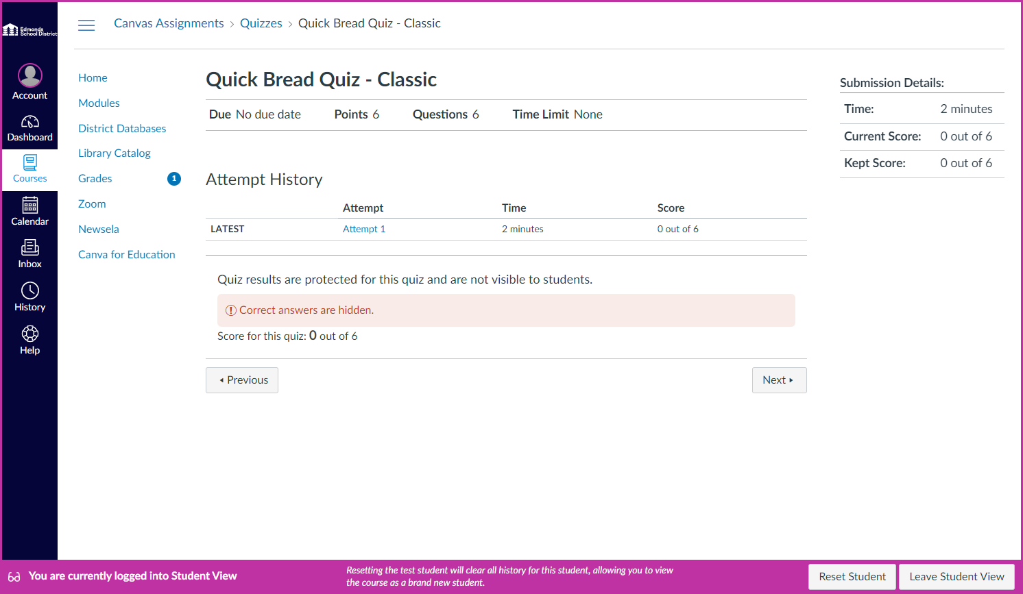 Quiz Details Page