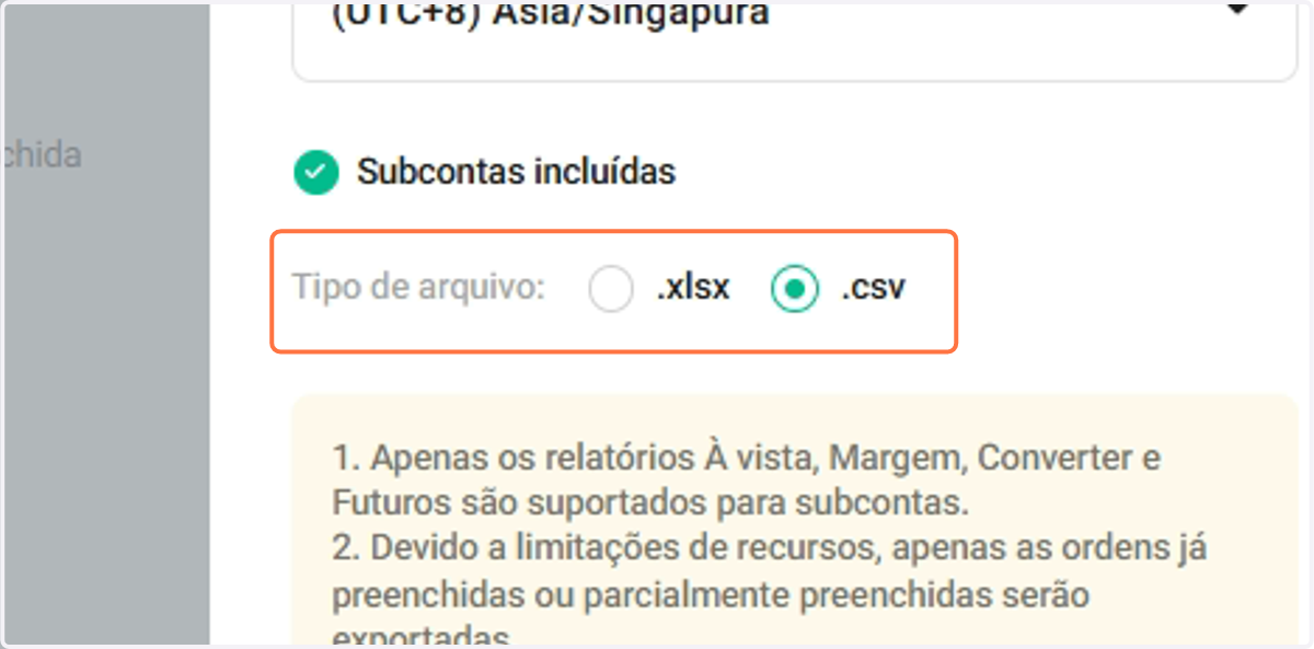 Selecione o Tipo de arquivo .csv