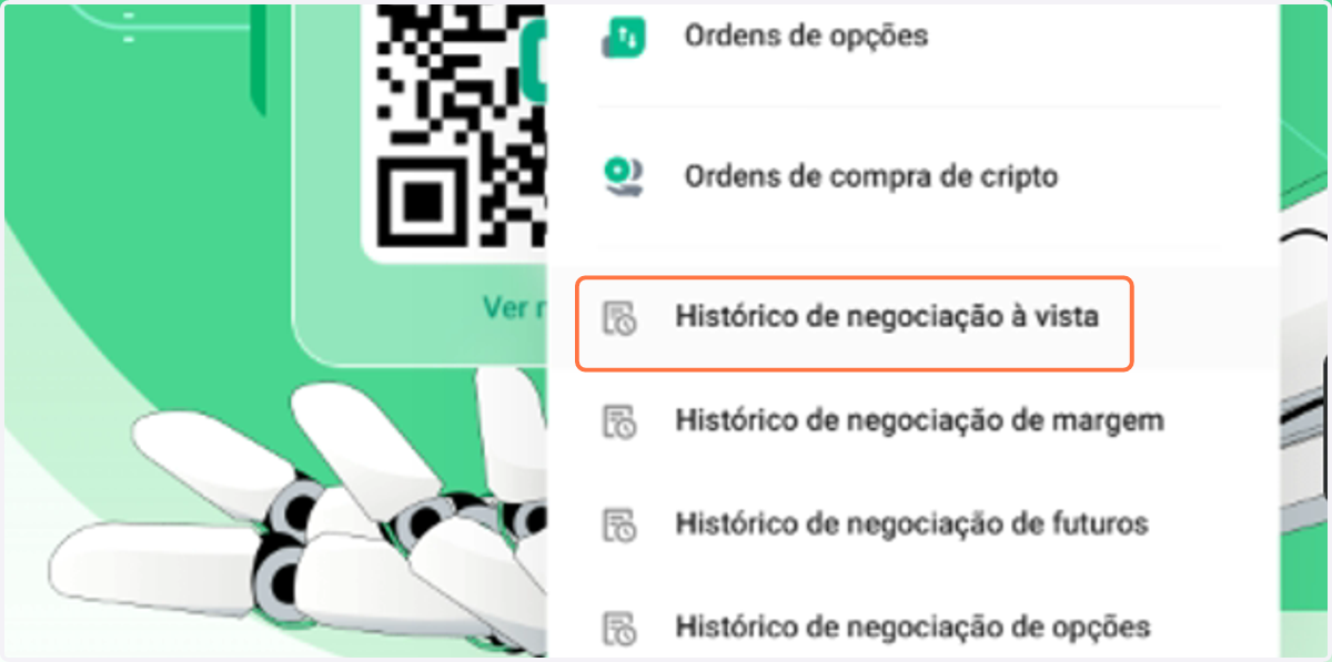 Clique em Histórico de negociação à vista