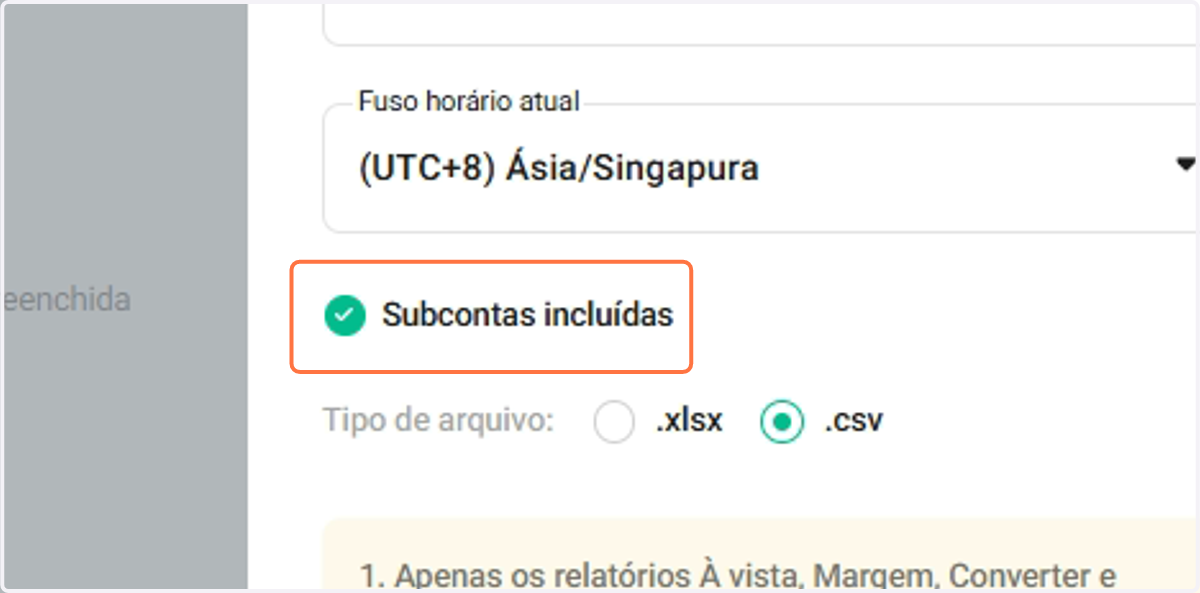 Selecione a opção Subcontas incluídas