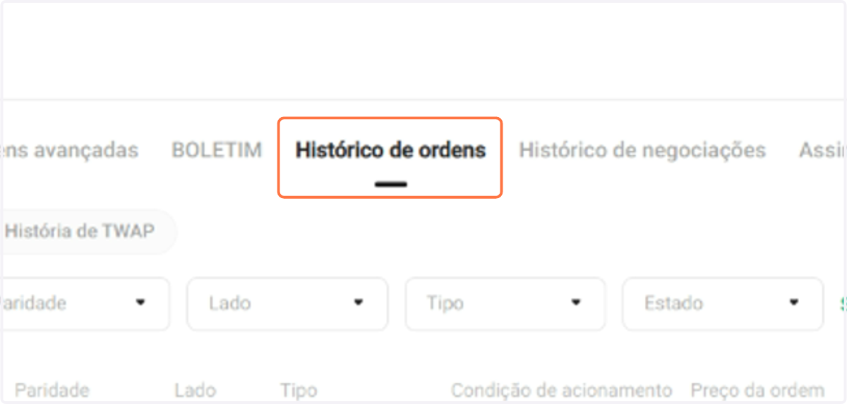 Clique em Histórico de ordens
