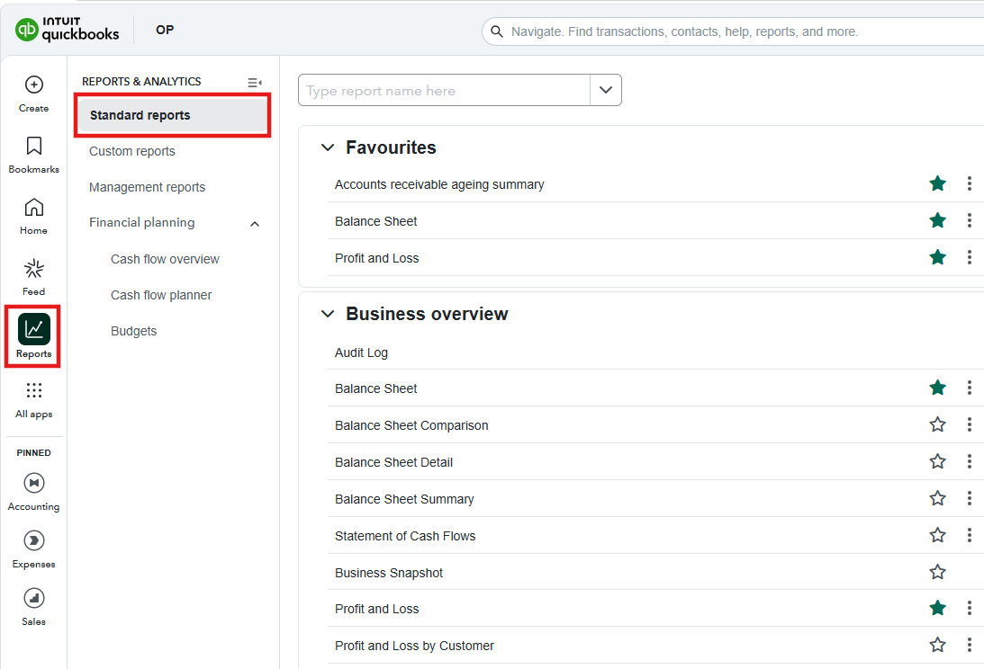 Click on Reports from the Main Menu > Standard reports