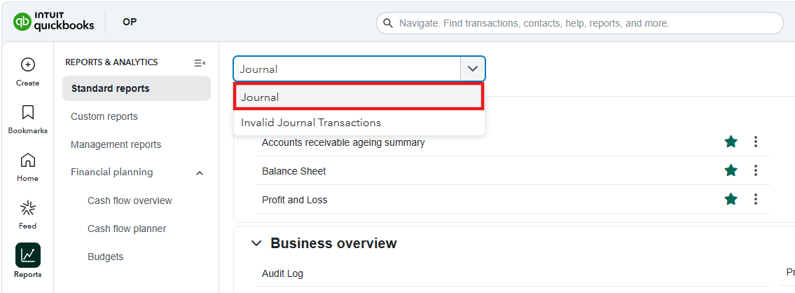 Type in Journal > Select it from the Dropdown