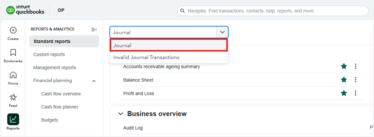 Type in Journal > Select it from the Dropdown