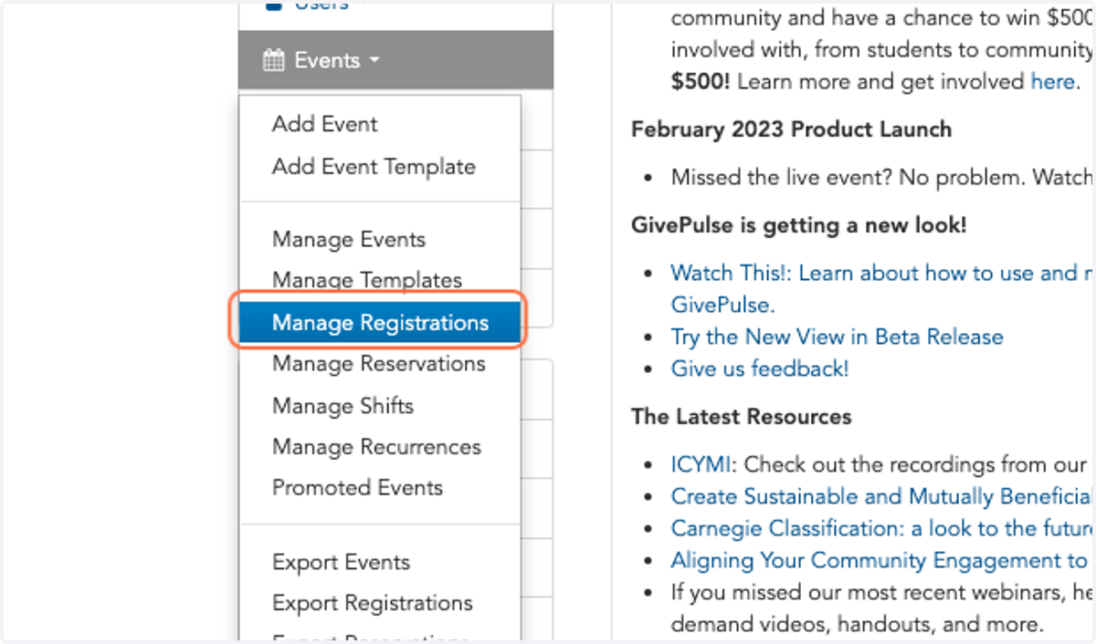 Click on Manage Registrations