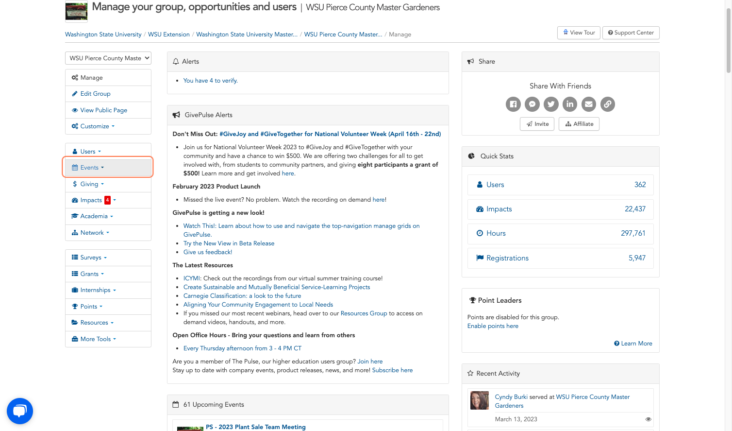 Click on Events