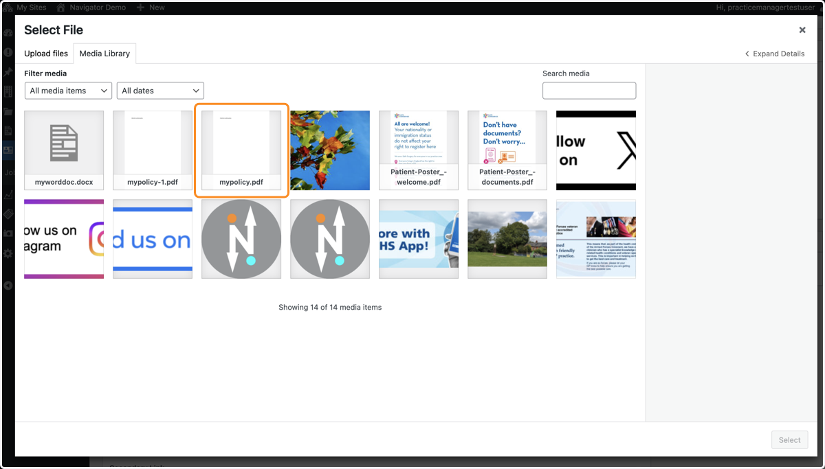 A document selected in the Select File screen.