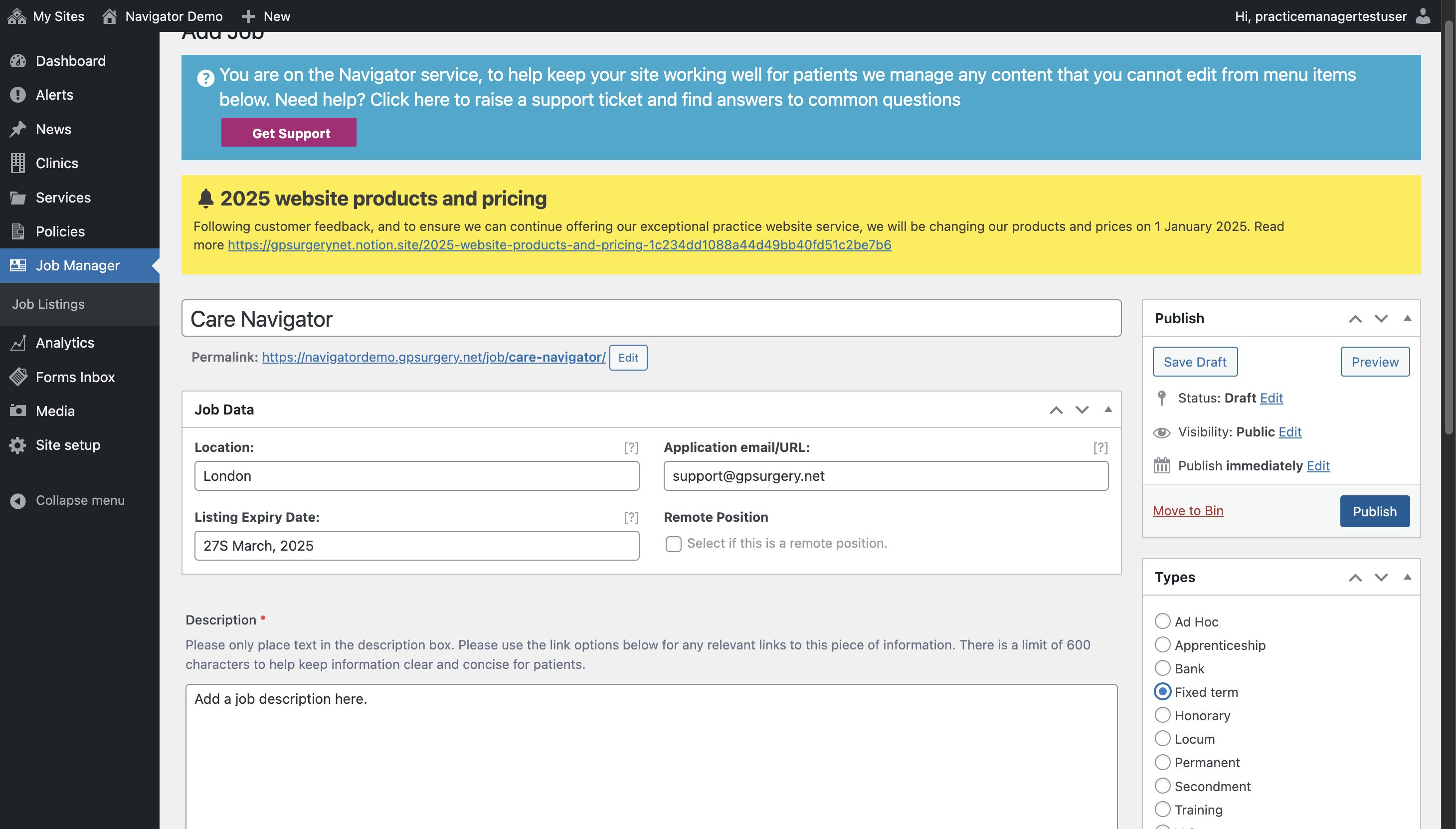 The Publish button in the Publish box