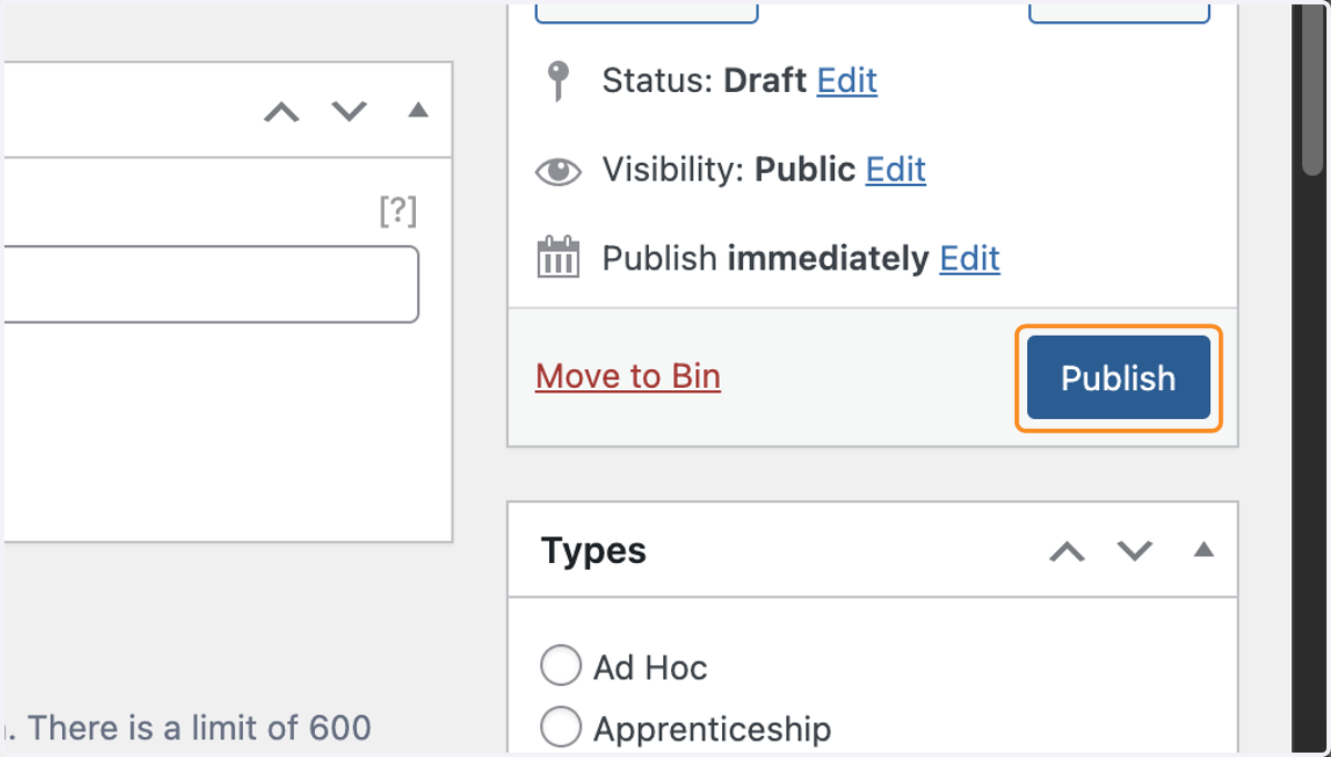 The Publish button in the Publish box