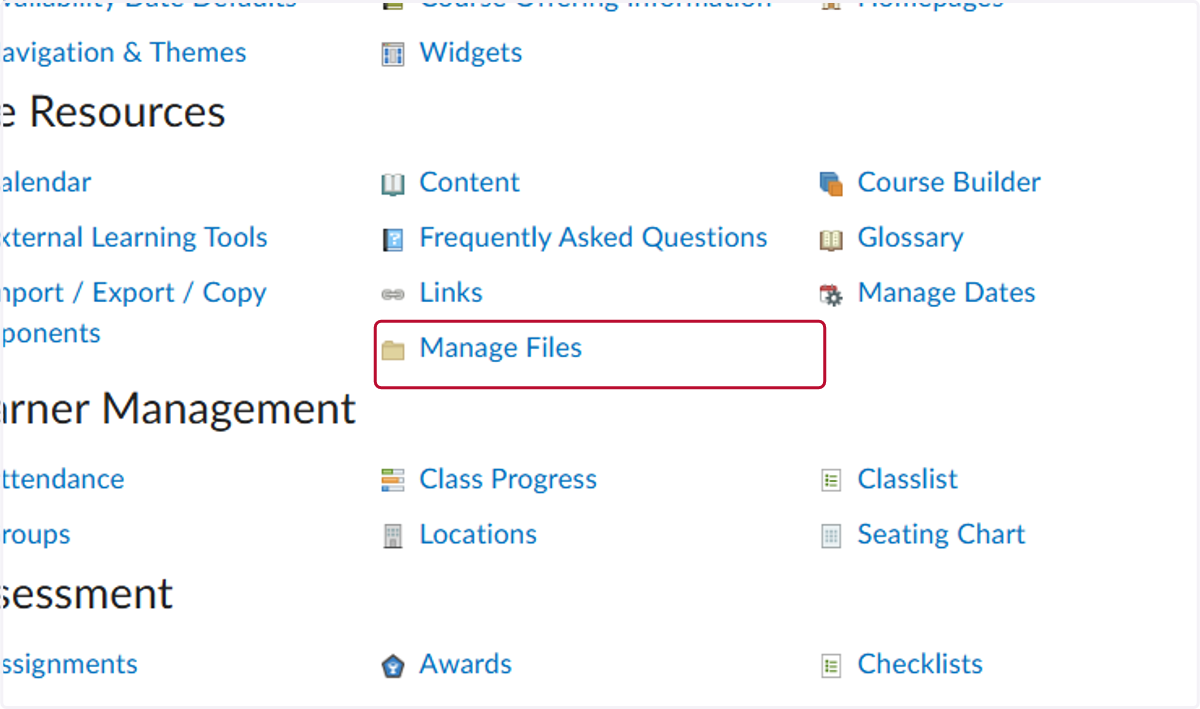 On the Course Administration page, click Manage Files.