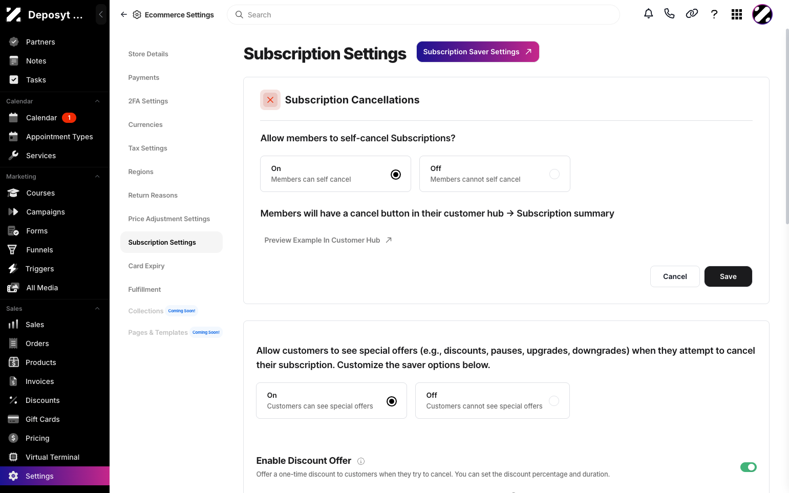 Step 3: Click on Subscription Saver Settings button.
