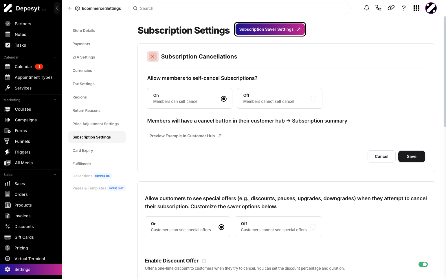 Step 3: Click on Subscription Saver Settings button.