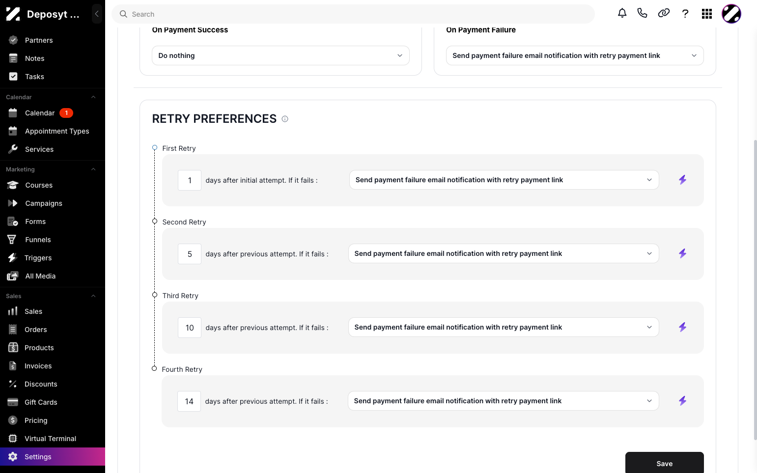 Step 6: You can also set up retry preferences, such as the number of days between retries, and add a trigger for each retry.