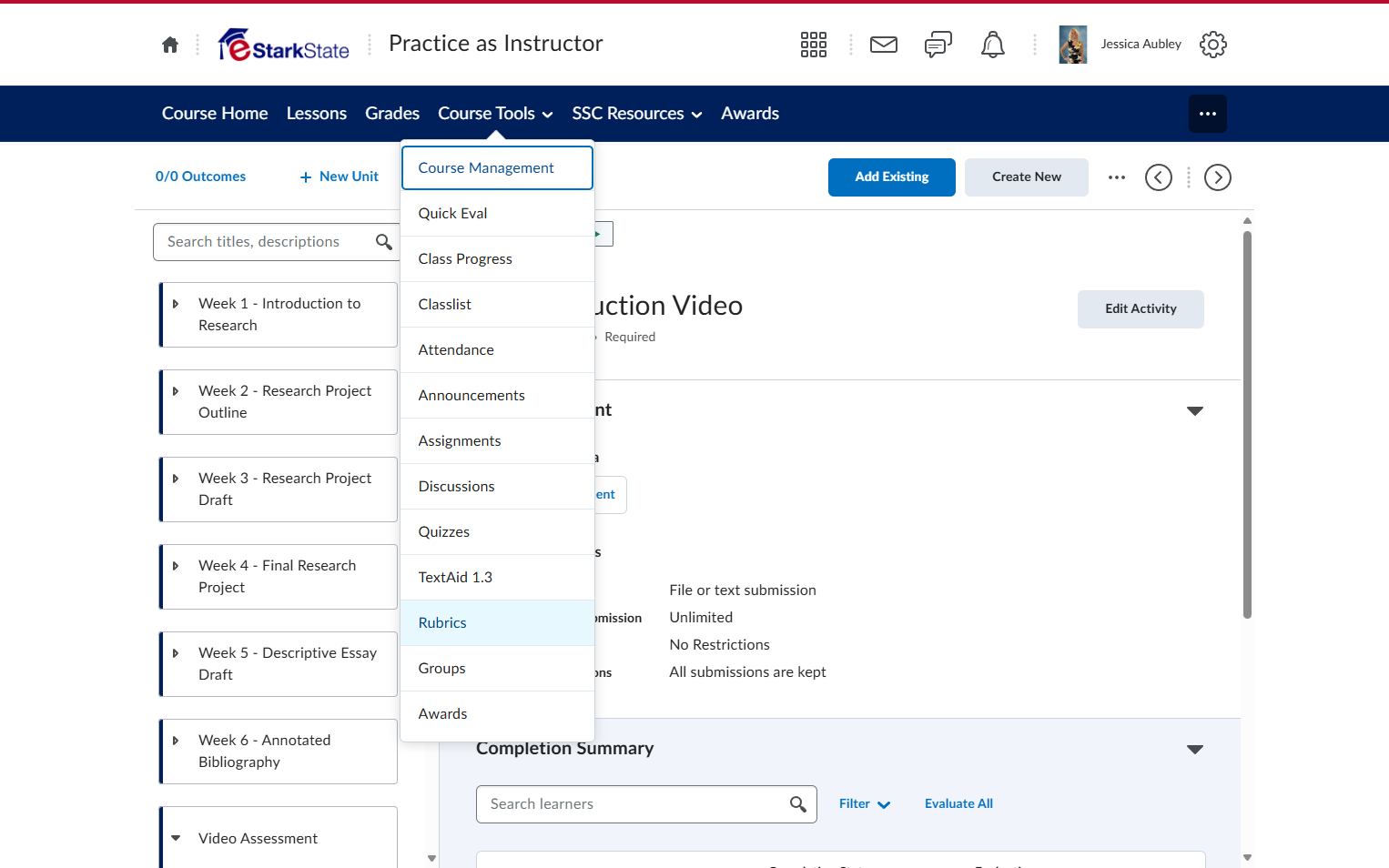 Click on Rubrics