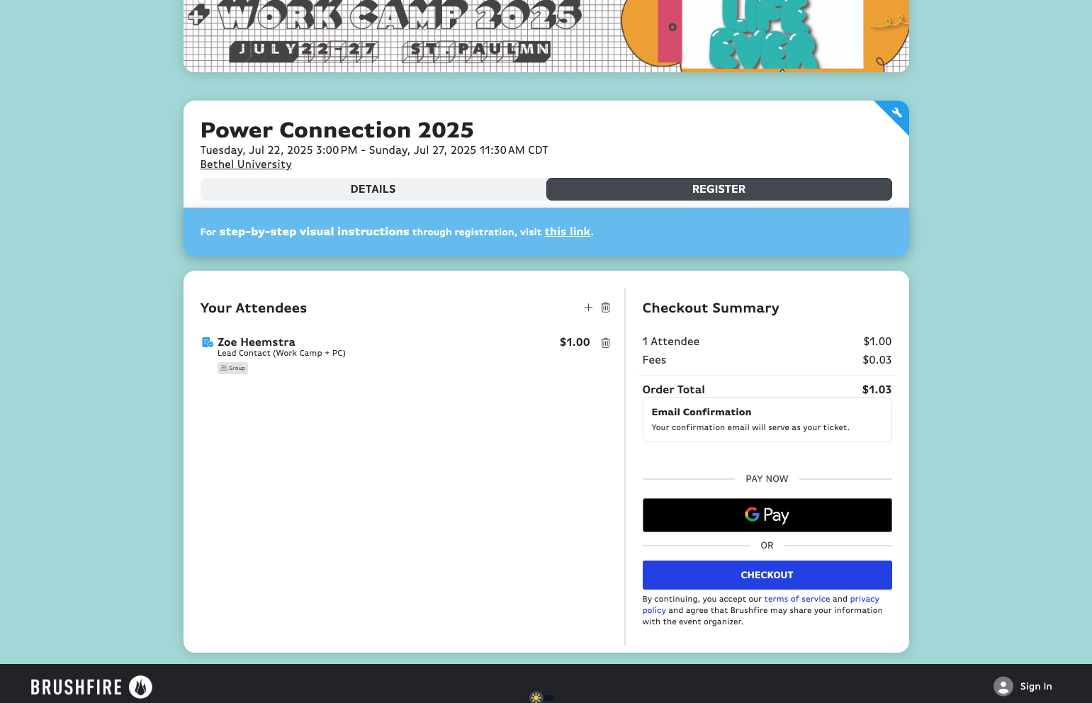 Verify registrants & click on CHECKOUT