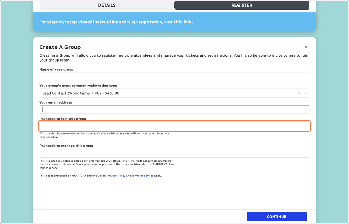 Choose a passcode to join the group (you'll share this with your group)