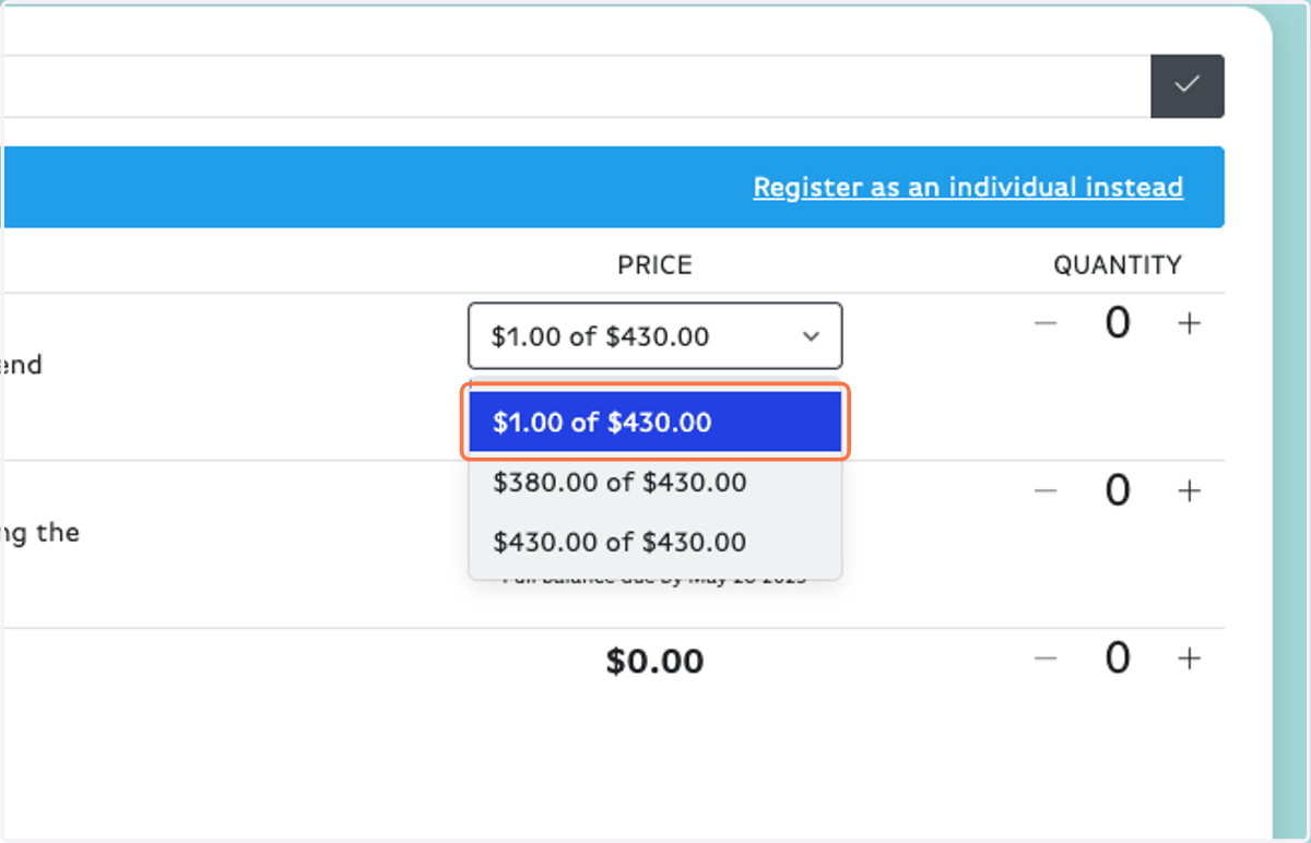 IMPORTANT: Choose your payment amount. There are only 3 options for a reason!