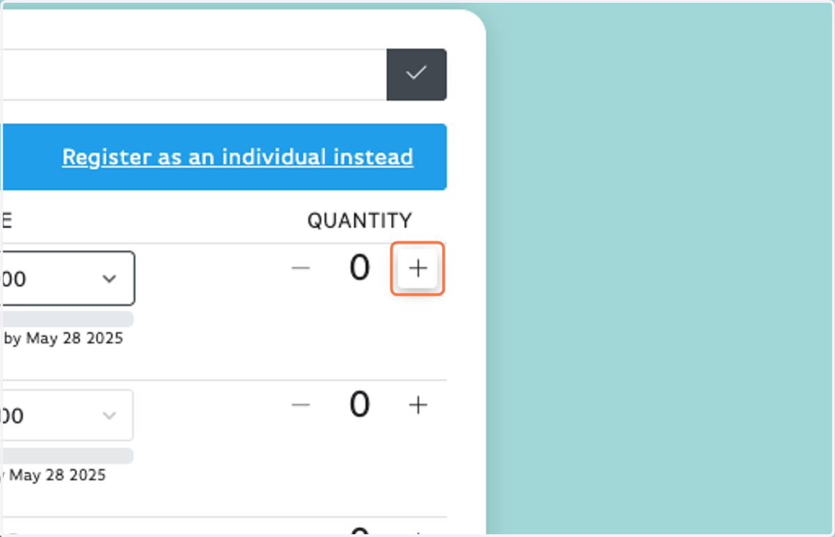 Click on Increment Amount for however many people you are registering.