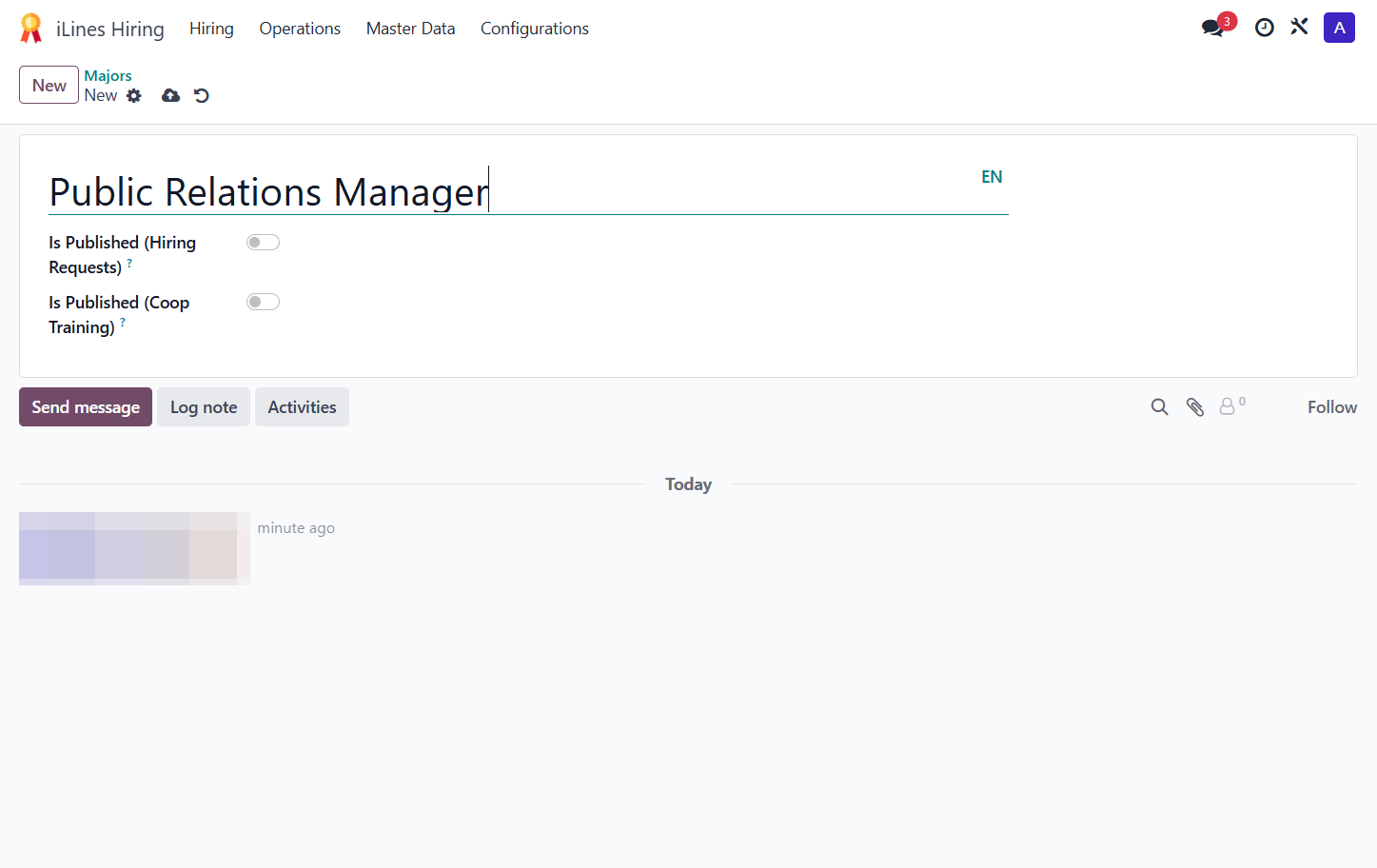 Type "Public Relations Manager" into input
