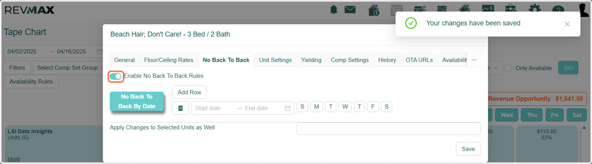 To turn off, toggle back the "Enable No Back to Back Rules"
